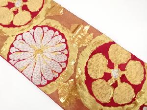 アンティーク　丸紋に花模様織出し袋帯（着用可）